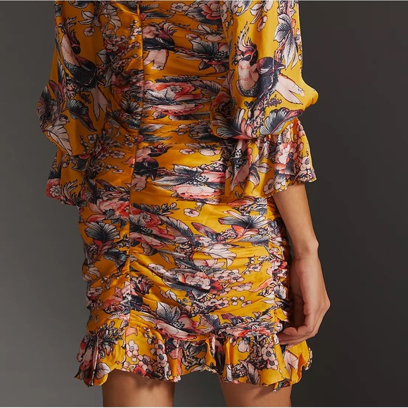 Anthropologie Floral Mini Dress - Mustard and Rose - Picture 13 of 16